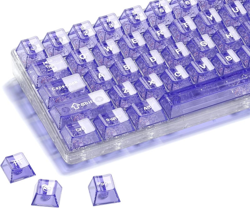 HITIME XVX Clear keycaps, Purple Transparent Keycaps 60 65 75 100 Percent, Crystal Ceramic Custom Key Cap Set 124 Keys, Cherry Profile, Shine Through, Cute Style for Mechanical Keyboards - Image 1